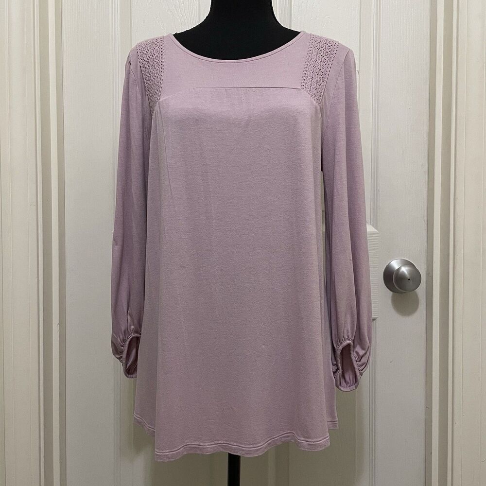 Old Navy Lilac Boho Flowy Blouse Top Crochet Trim 3/4 Sleeve Women's Medium M‎